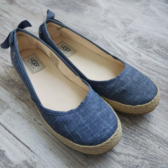 Ugg Indah Ballet Flat Denim Blue Western Girl Country Core Lace Ribbon 6.5 NEW - Picture 2 of 16